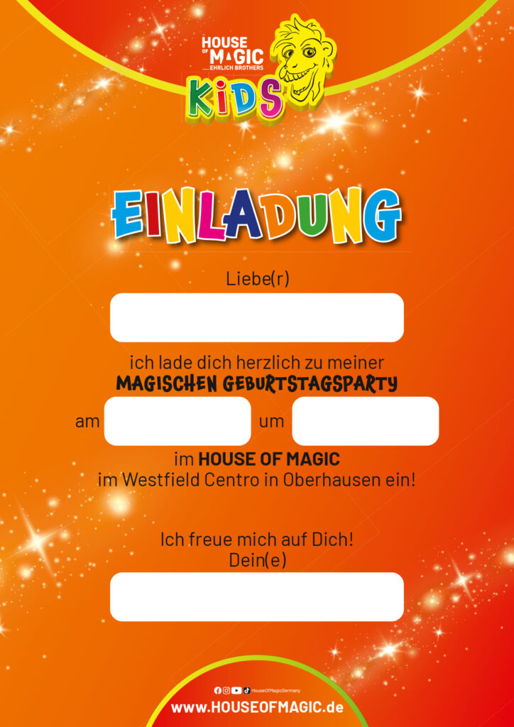 Einladung Kindergeburtstag im HOUSE OF MAGIC Oberhausen